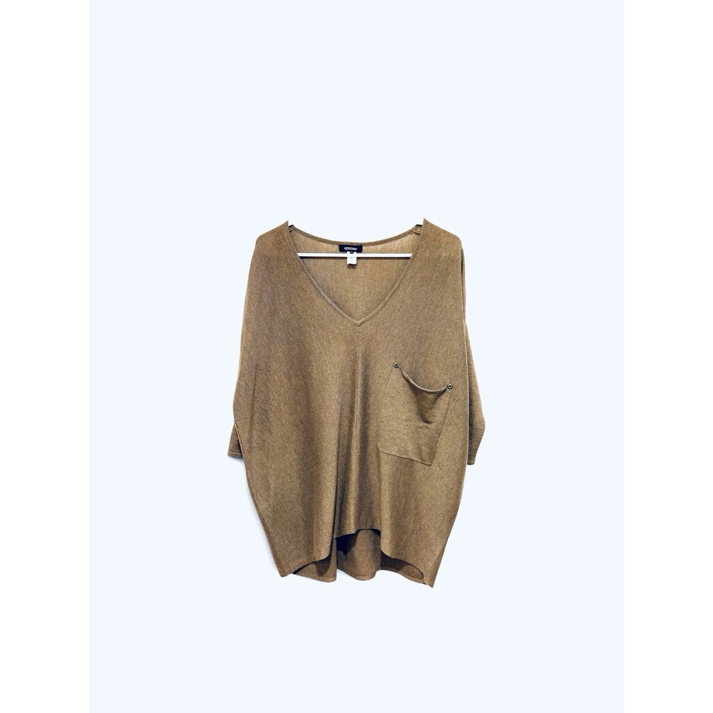 Kerisma V-Neck Pocket Sweater S/M Brown Knit Pullover Minimalist Earthy Capsule